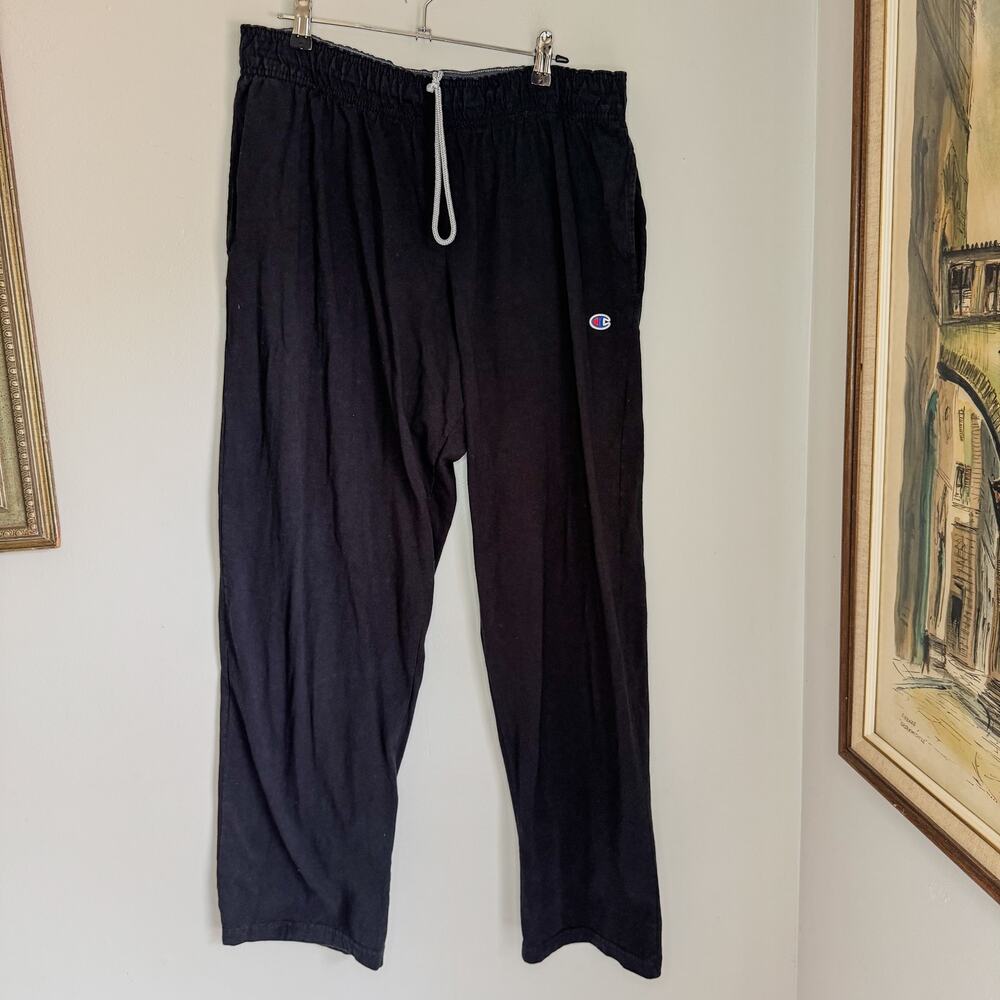 Champion Black Open Bottom Sweatpants Elastic Waist Drawstring Size XL